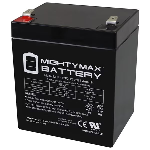 12V 5Ah F2 SLA Replacement Battery for Ultra Tech IM-1240, Mighty Max Battery, Mfr#: MAX3974045